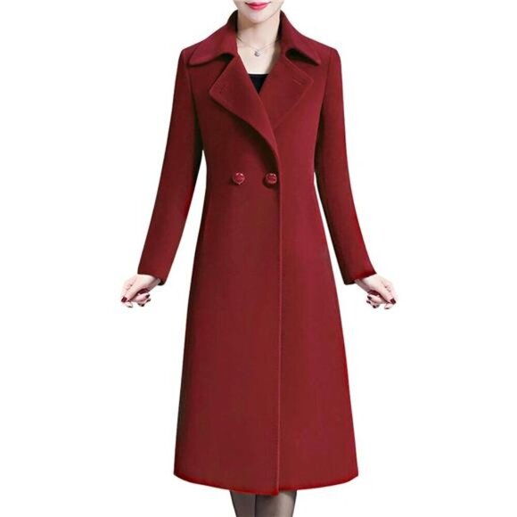 Women's Winter Coats Warm Double-breasted Red - Picture 2 of 4